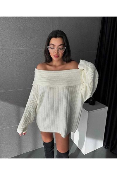 KNİTİCAL TEKSTİL Pulover sezonier pliat cu umăr dezactivat din material textil