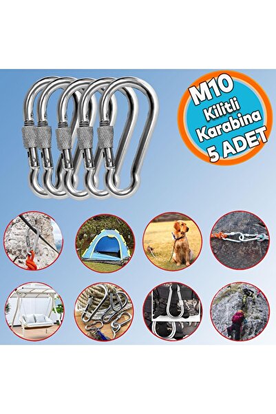NZB Kilitli 10 MM Karabina Yaylı Kanca Paslanmaz Çelik Kilit Tırmanma Olta Ka...
