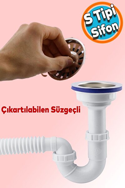 NZB Süzgeçli Geniş Kafalı Körüklü İşyeri Yemekhane Evye Sifonu Gider Borusu S...