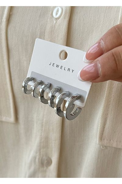 takıtarzım 3 different Size Silver Hoop Earrings Set