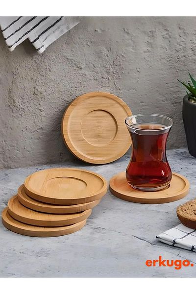 ERKUGO 6 Pieces Round Bamboo Tea Plate, Cup Pad, Cup Plate