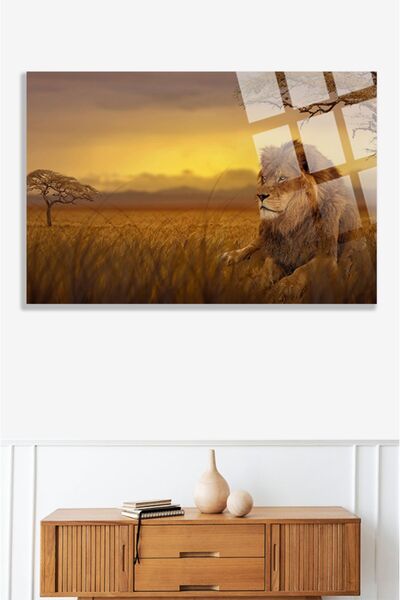 TAULART Aslan Hayvan Portre Uv Baskılı Kırılmaz Cam Tablo, Ev Ve Ofis Yüksek ...