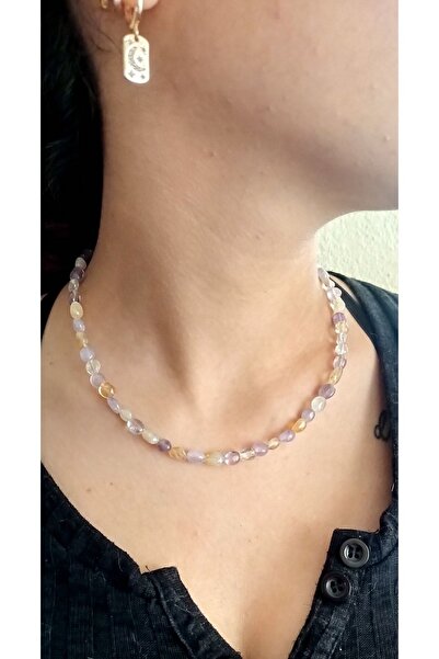 Mudita Tasarım Orijinal Doğal Amorf Kesim Gerçek Ametrin Taşı Kolye