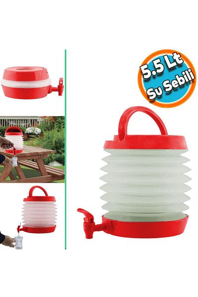 NZB Water Dispenser Practical Thermos Fountain with Bellows 5.5 Liter Picnic Camping Water Ayran Soft Drink Red