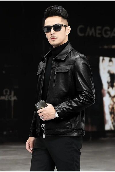 NYC GİYİM TEKSTİL Genuine Leather - Jacket Style Shirt Collar Coat