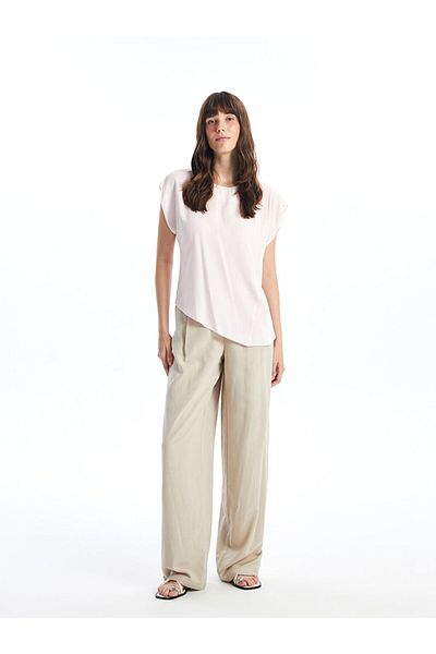 LC Waikiki Bequeme, einfarbige Damenhose aus Leinenmischung