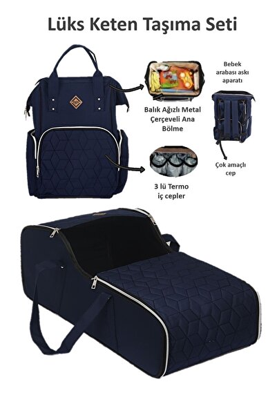 miniklife Lüx Keten 2'li Bebek Taşıma Seti Ana Kucağı Portbebe Ve Bakım Çantası