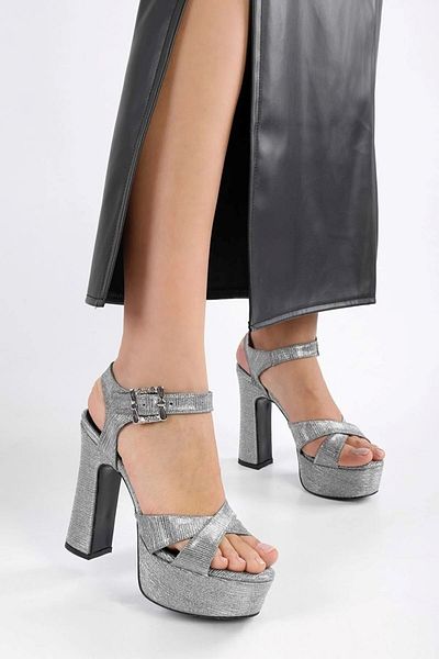 SOLMAZ RHINE PLATINUM FLASHING GLAZED PLATFORM HEEL SHOES