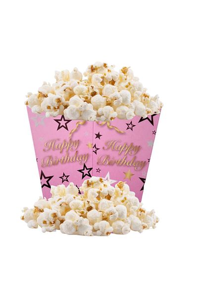 booddie Happy Birthday Patterned - Pink and Gold Lettered Corn Popcorn Box 8 Pieces