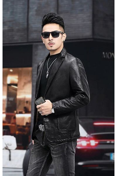 NYC GİYİM TEKSTİL Men's Slim Fit Genuine Leather Jacket