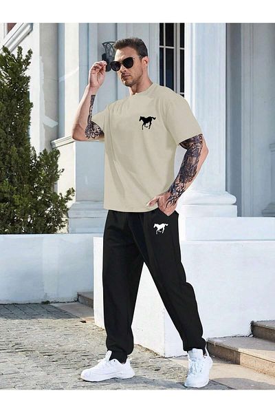 DAXİS Sportwear Company Oversize Crew Neck T-shirt and Sweatpants - Jogger T-shirt Bottom Top Tracksuit Set