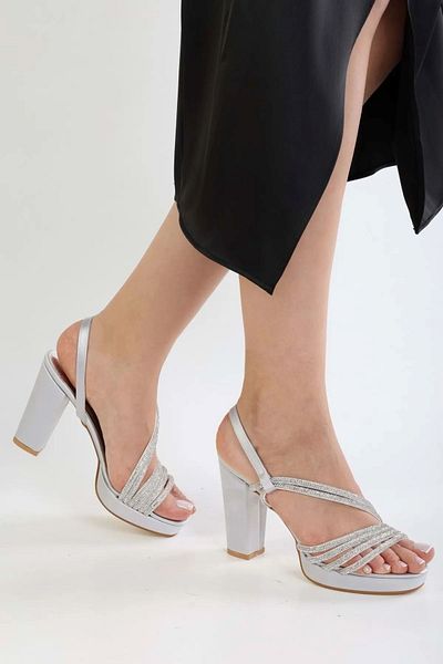 SOLMAZ MALIA SILVER SILVERY PLATFORM EVENING SHOES