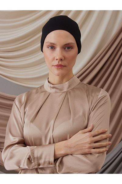 Femple Modest Black Satin Lined Bonnet - Underscarf