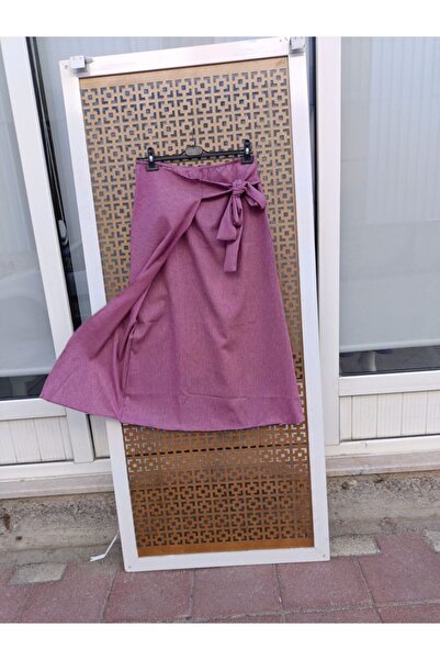 Çınar boutique Keten Bağlamalı Etek-Pembe - S