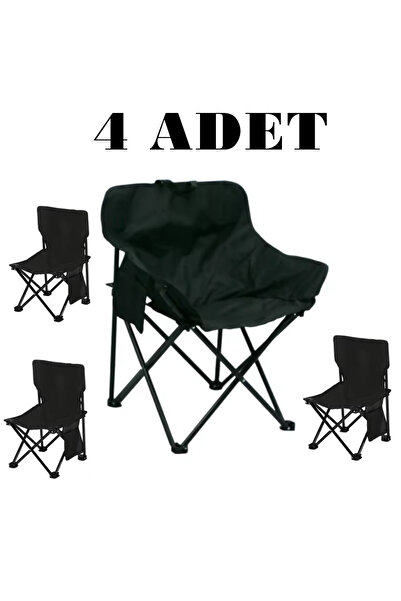 Reidan 4 ADET Siyah Orta Boy Kamp Ve Plaj Sandalyesi Kamp Rejisör Katlanır Ça...