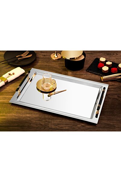 Tiamo RİO SİYAH ALTIN SERVİS TEPSİ 18/10  ÇELİK