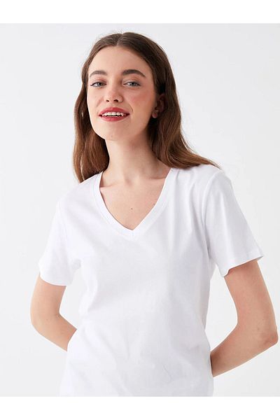 LC Waikiki Tricou cu mânecă scurtă cu decolteu în V pentru damă