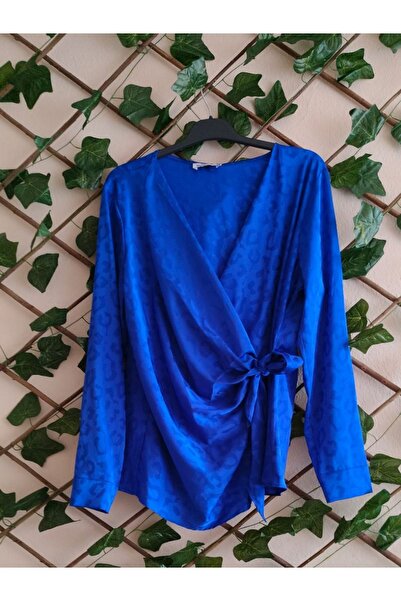 Çınar boutique Saten Gömlek-Saks Mavisi - S