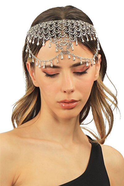 LABALABA Kadın Antik Gümüş Kaplama Zincir Detaylı Tasarım Saç Zinciri