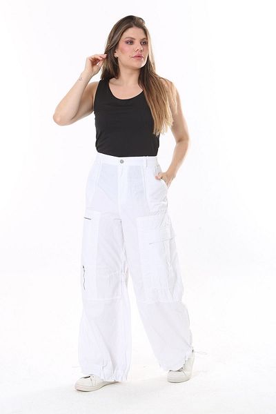Şans Women's Large Size White Leg Detailed Cargo Pants 65N37843