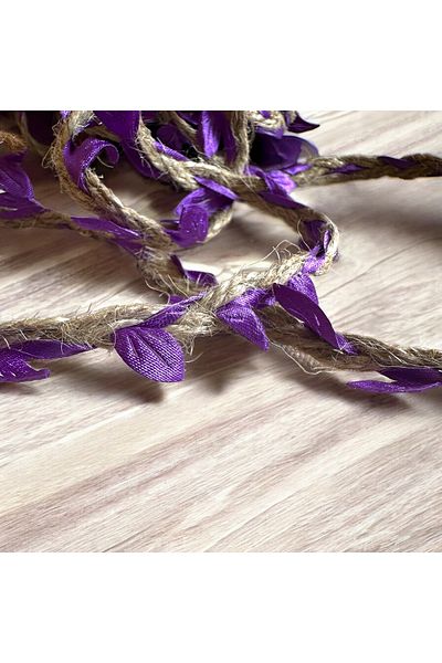 BukiroAtelier Κορδέλα από γιούτα 2 μέτρων - Διακοσμητική κορδέλα με ψάθινο σχοινί με φύλλα πλεξούδας