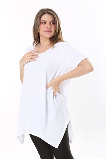 Şans Γυναικεία κοντομάνικη μπλούζα από υφασμάτινο τυλιγμένο σε λευκό μέγεθος με λεπτομέρεια στρίφωμα και κύπελλο 65N37857