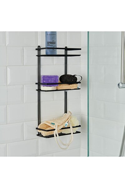 Suntel 3 Katlı Paslanmaz Metal Kancalı Banyo Düzenleyici Duş Rafı - Siyah