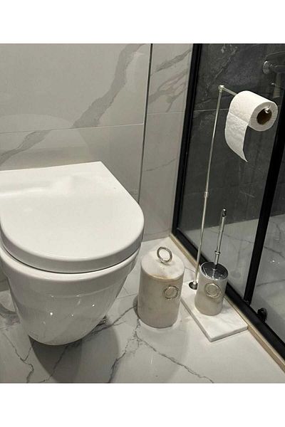 ege gross White Natural Marble Base -WCNapkin Holder, Trash Can andWCBrush Holder