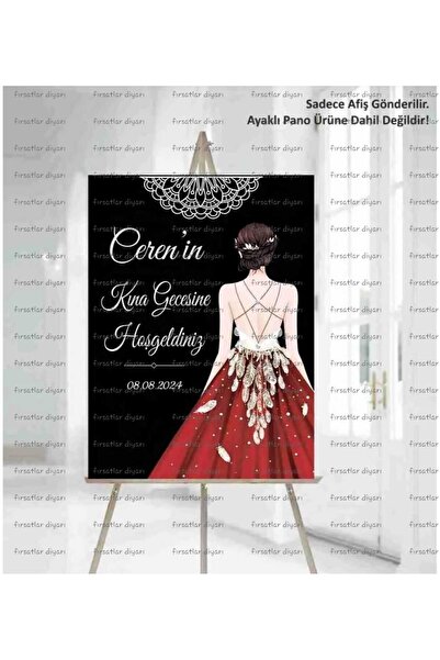 fırsatlar diyarı Kişiye Özel Kına Gecesi Hoşgeldiniz Karşılama Panosu Afişi 33x48 Cm