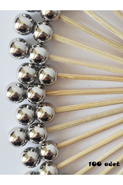 Tasarı Mağazası 100 Adet Dekoratif Gümüş Çift Incili Kokteyl Kürdan 6 Cm - In...