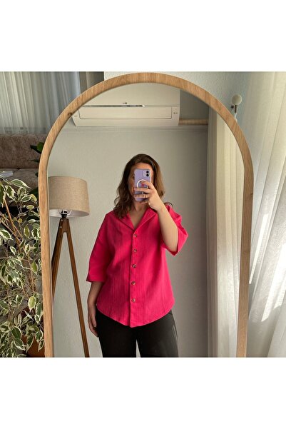 Butik Müslin Kumaş-Ceket Yaka-FUŞYA