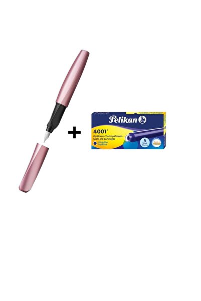 Pelikan Twıst Dolma Kalem M uç Metalik Roze + 5'li Dev Kartuş Mavi