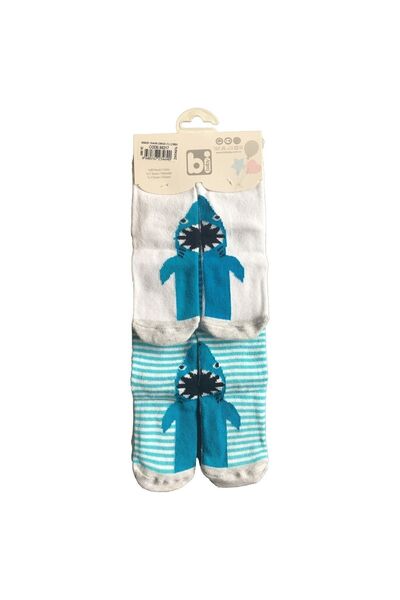 Bibaby Shark Erkek 2'li Çorap Turkuaz