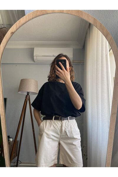 Butik Kısa Kolu Oversize Siyah Tişör
