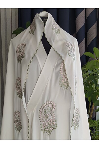 Misue Handmade Medina Silk Κεντητό Δέσιμο Ρόμπα προσευχής+Σάλι, Μεταξωτό Peignoir, Προίκα Ρόμπα προσευχής & Peignoir