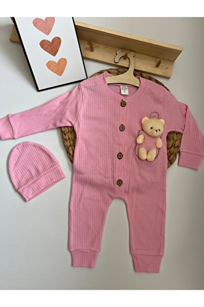 Miraydın Butik Plush Teddy Bear Jumpsuit and Hat Set for Baby Boy Girl
