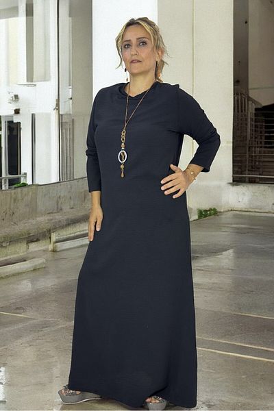 yagmurberen Plus Size Comfortable Cut Bat Sleeve and Stone Embroidered Poncho Aerobin Dress