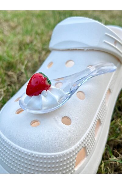 Crocs Kaşıkta Çilekli Krema Terlik Süsü Üç Boyutlu/Çilekli Crocs Jibbitz/Krem...