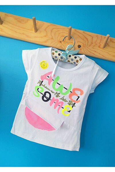 Bittoş Bela ružičasta mrežasta Štampano Eid majica kratkih rukava za devojčice