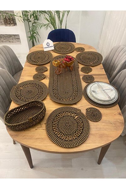 ModaCardin Комплект от 14 американски плата за сервиране от юта - кошница и п...