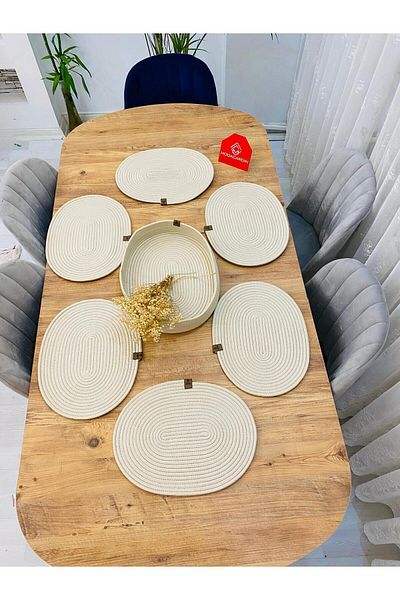 ModaCardin Σετ 7 τεμαχίων από άχυρο από γιούτα American Service Oval Supla και καλάθι