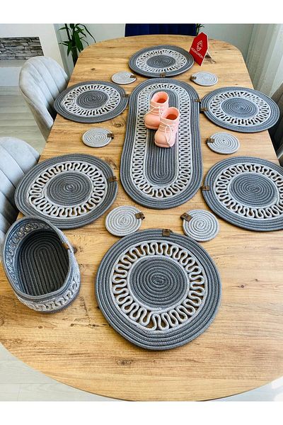 ModaCardin 14-Piece Jute Straw Placemat Set - Runner, Basket and Cup Holder