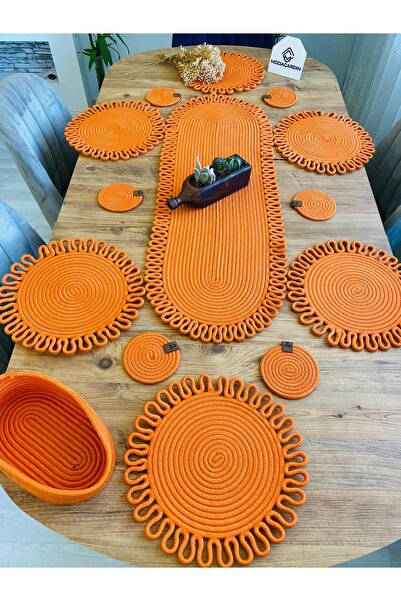 ModaCardin jüt hasır amerikan servis supla  runner sepet ve bardaklık 14 lü