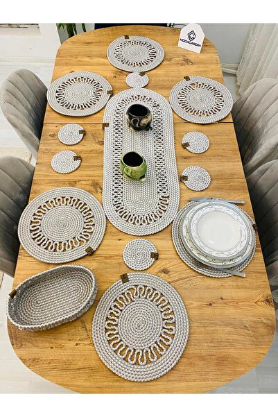 ModaCardin Set de 14 suporturi americane din răchită din iută - alergător, co...