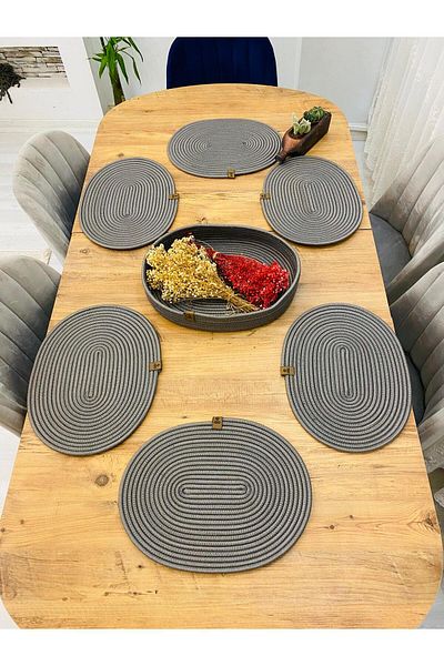ModaCardin 7-Piece Jute Wicker American Service Oval Plate and Basket Set