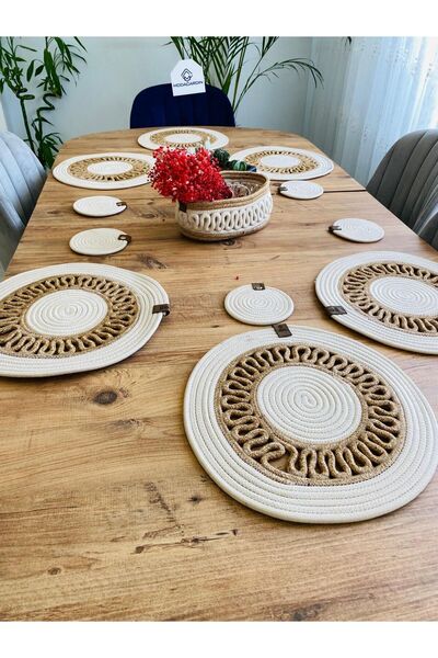 ModaCardin 13 Piece Jute Straw American Service Supla - Under Cup and Basket