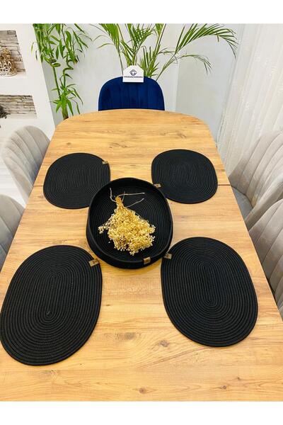 ModaCardin 5-Piece Jute Wicker American Service Oval Plate and Basket Set