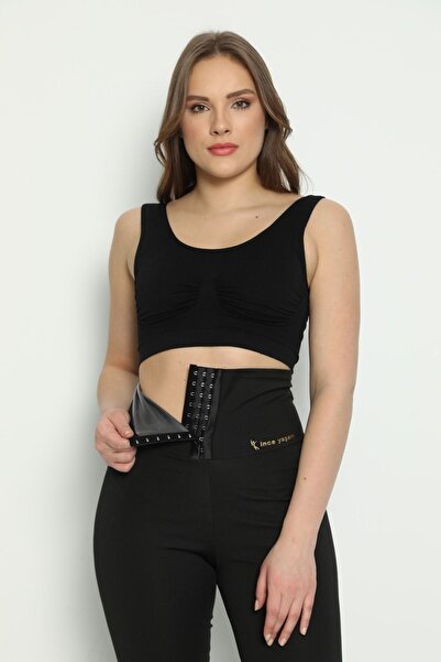 B BLUE KORSE Agraflı Sauna Termal Tayt Zayıflama Taytı Agraflı Yüksek Bel Ter...