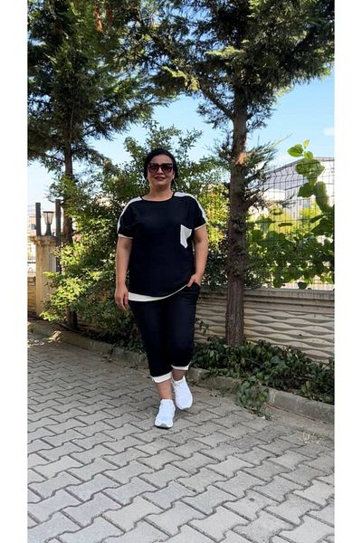 garajmood Плюс размер Черен костюм с райета