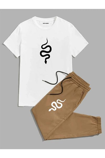 DAXİS Sportwear Company Унисекс комплект анцуг със змийски принт - цветна огромна тениска Jogger Комплект анцуг Долно Горно